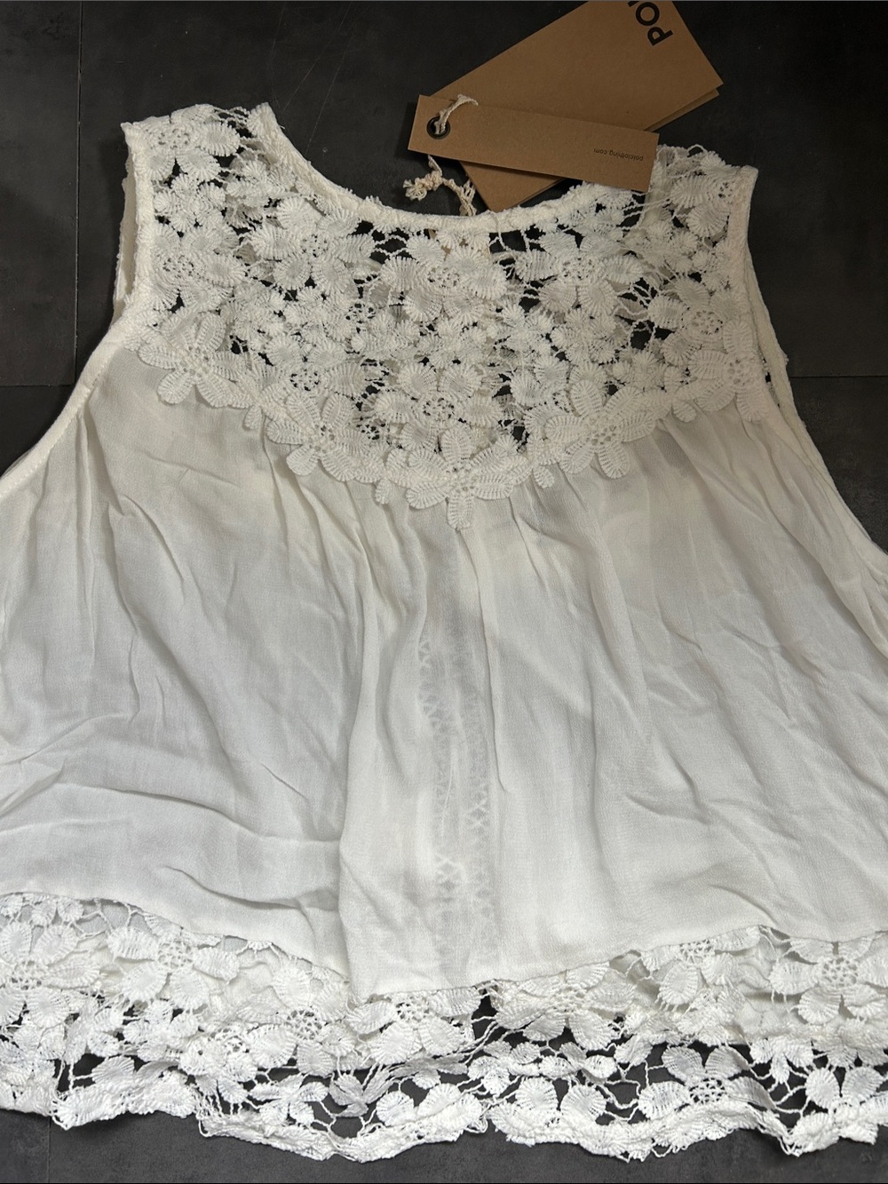 POL White Crochet-Trim Sleeveless Blouse